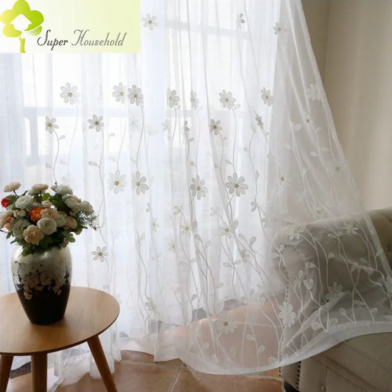 White Gauze Curtains Retro Embroidery Flower Tulle for Living Room Balcony Bedroom Luxury Sheer Window Treatments