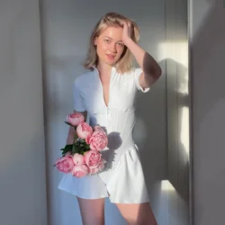 Y2K Cross border Hot Selling Sexy Tight Skirt jumpsuit Spring/Summer New Women's Round Neck Short Sleeve Zipper Bottom Shirt