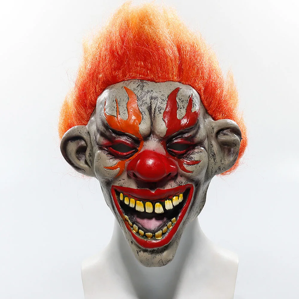 

Halloween Flame Joker Mask Cosplay Scary Evil Demon Clown Latex Helmet Carnival Masquerade Dress Up Party Costume Props