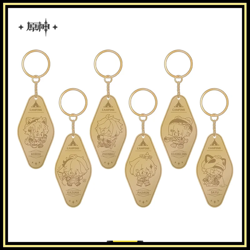 

Genshin Impact Metal pendant Peripheral Products Zhongli Paimon Xiangling Sayu Keychain Leisure Camping Theme Series Original