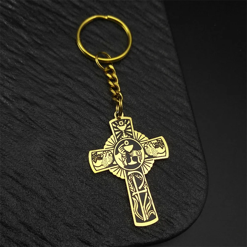 

Christian Christ Eucharist Halo Grape Juice Cross Necklace Stainless Steel Men Women Catholic Holy Spirit Church Chain Jewelry