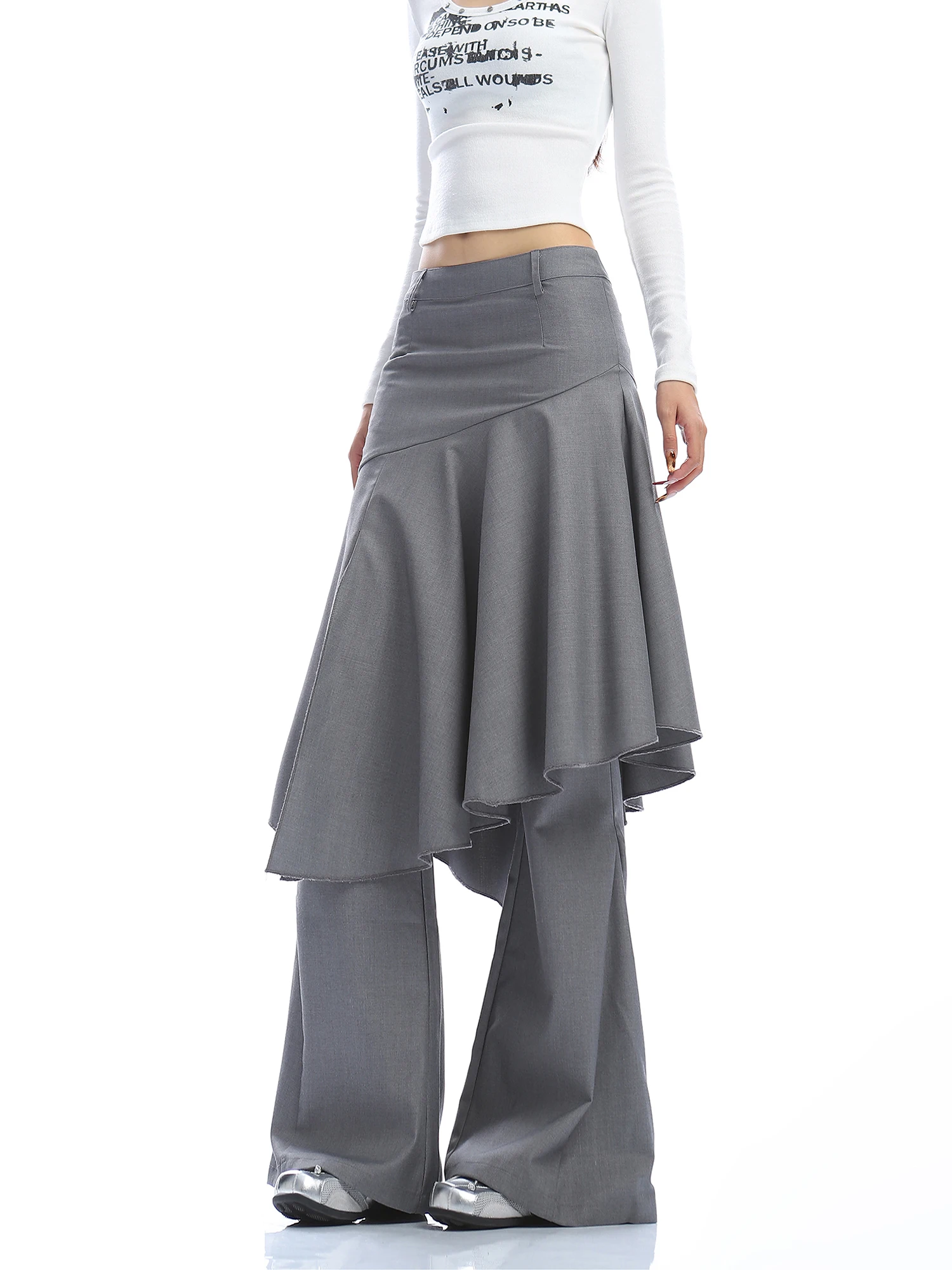 

Casual ey Versatile f Skirt Asymmetrical Overlap Straight Leg Pants Wide Leg Casual Trousers Girl's Daily Wear
