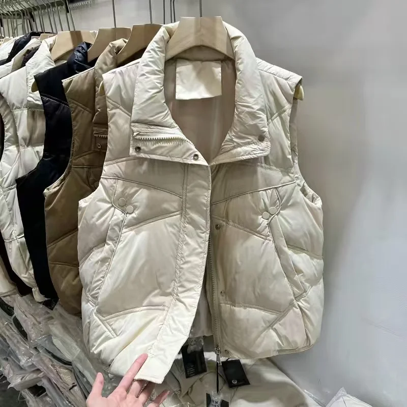 

Женские осенне-зимние пуховые жилеты, куртки, теплые пальто без рукавов, Harajuku, новинка 2024, роскошный винтажный укороченный жилет, уличная одежда