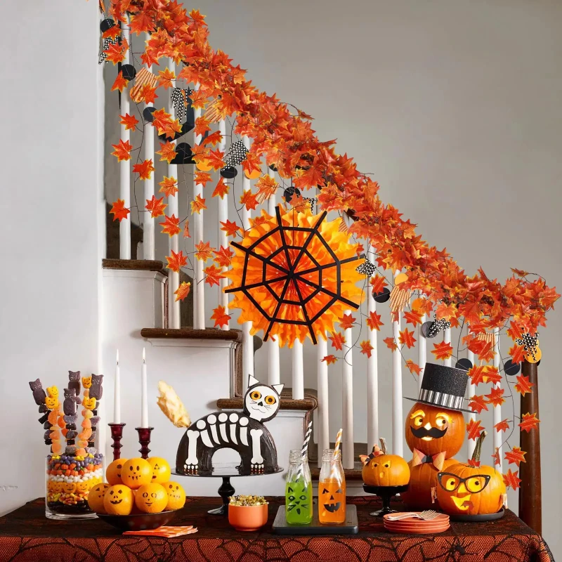 24PCS Artificial Maple Leaves Garland Fake Plant Vines for Home Garden Outdoor Autumn Thanksgiving Halloween Party Table Decor