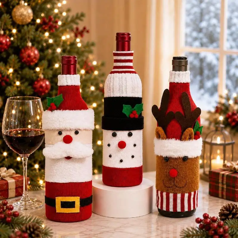 Christmas Wine Bottle Cover Santa: Snowman Woven Bags Party Dinner Table Decorations New Year Gifts