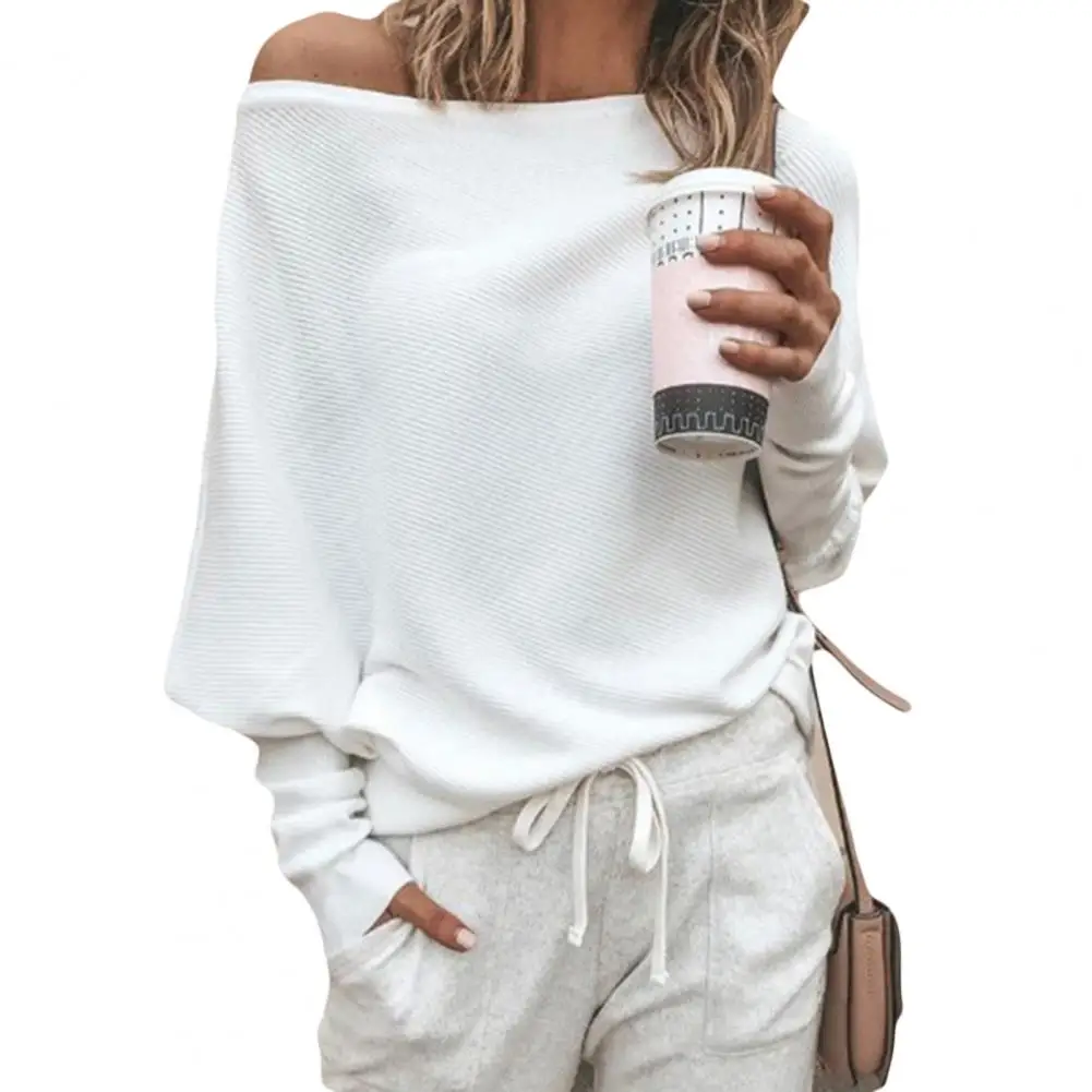 Knitwear Elegant Soft Blouse Loose Knitted Off Shoulder Pullover for Dating Party Shopping