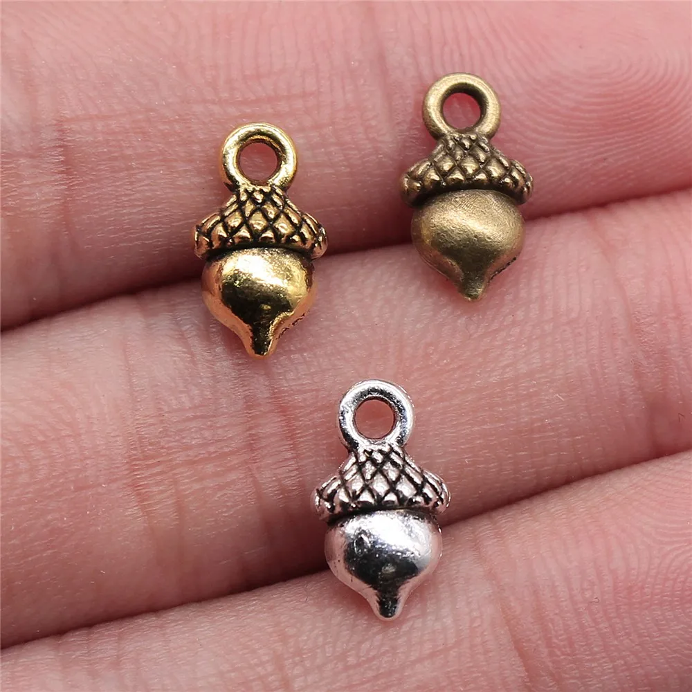 20 piezas de 13x7mm de encanto de bellota 3 colores de bellota 3D de pino y nueces colgantes de bellota para hacer joyas