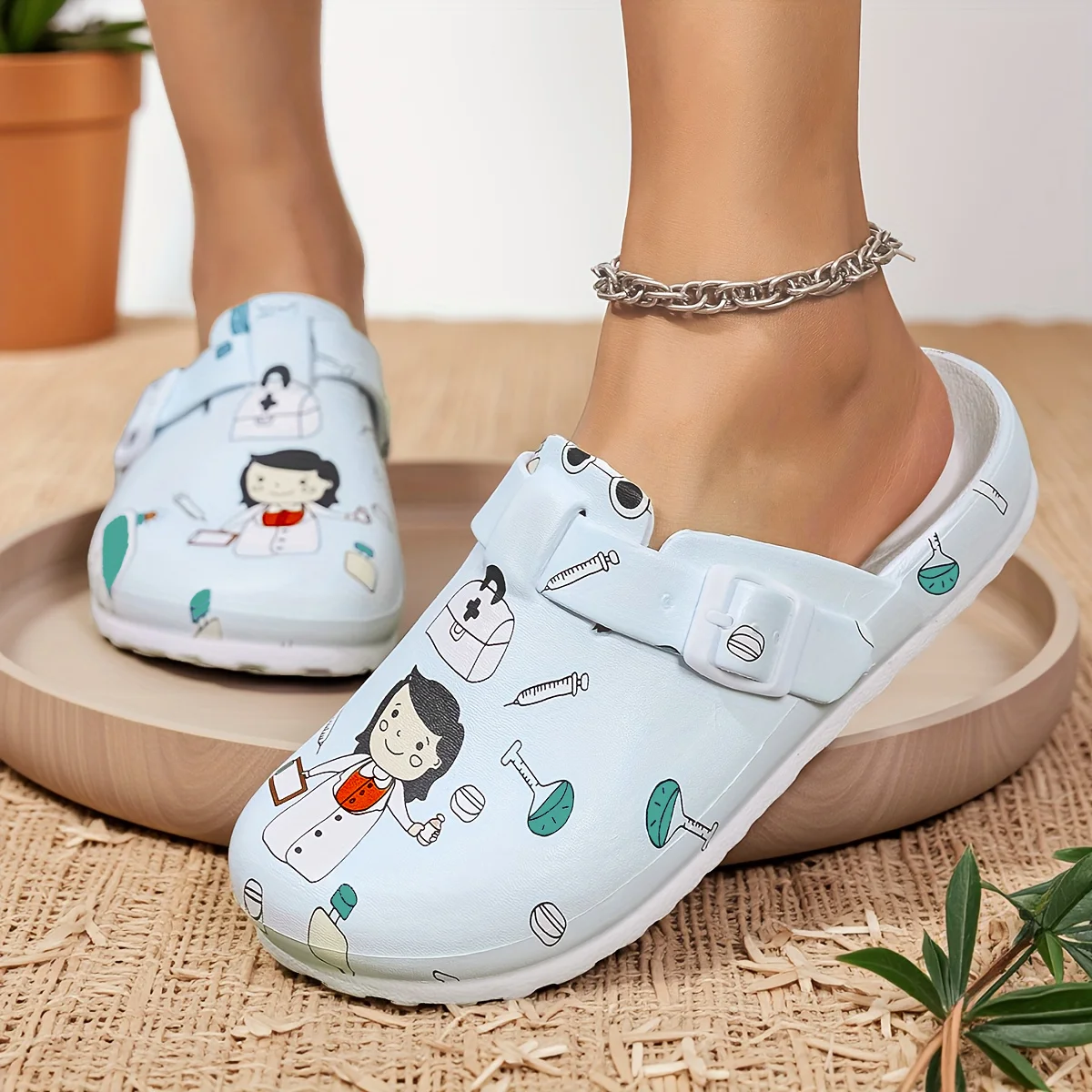 Women's Wedge-Heeled Loafers Stylish and Versatile Cute Cartoon Nurse Print Durable, Slip-Resistant Thick Sole Top Choice for