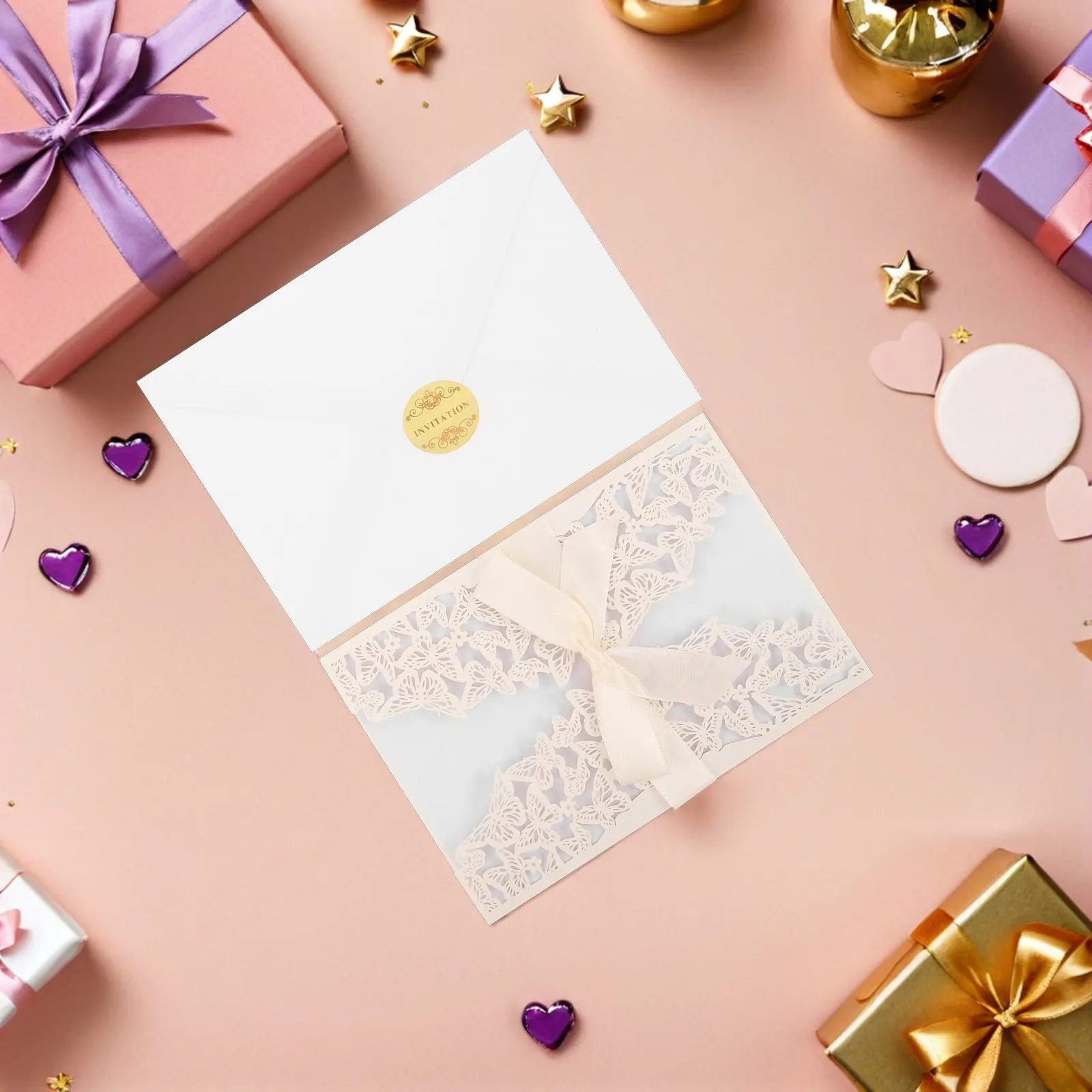 

5 Sets Butterfly Floral Wedding Invitations Card Lace Cut Design Blank Envelopes Formal Wedding Engagement Party Invitations