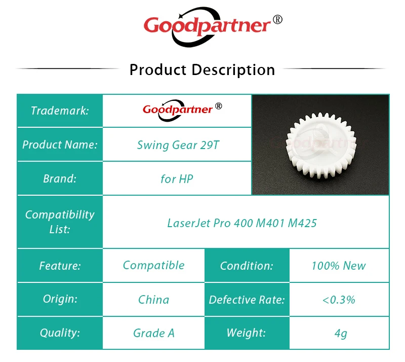 10X RU7-0375-000 RU7-0375 RC3-2511 Fuser Drive Arm Swing Gear 29T for HP PRO 400 M401 M425 M401a M401d M401dn M425dn 401 425