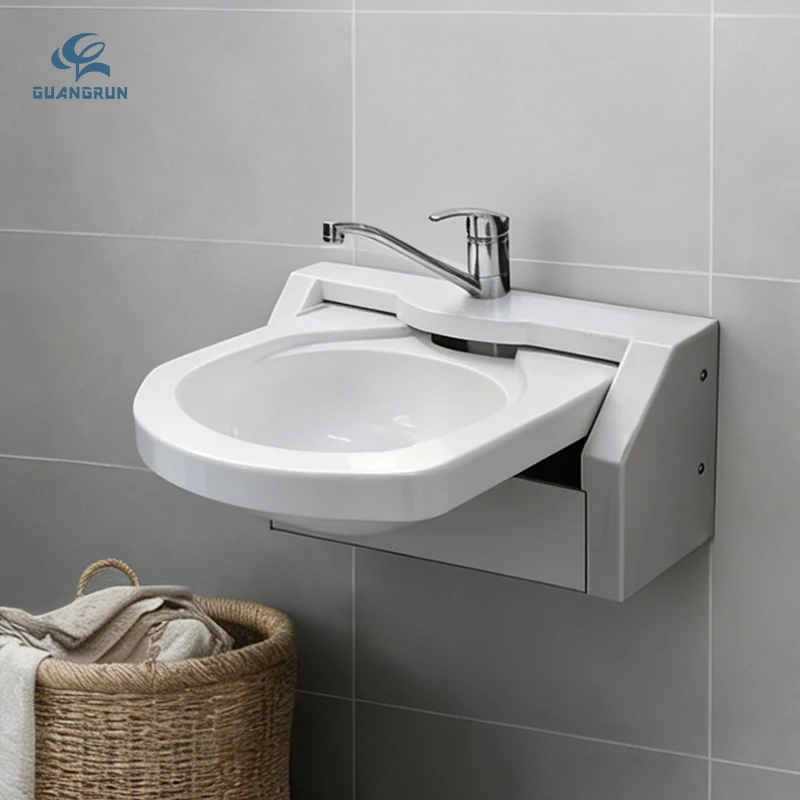 

Luxury Design Modern Wall-Mounted Foldable Lightweight Acrylic Sink RV Bathroom Wash Basin for Vehicle & Marine Use