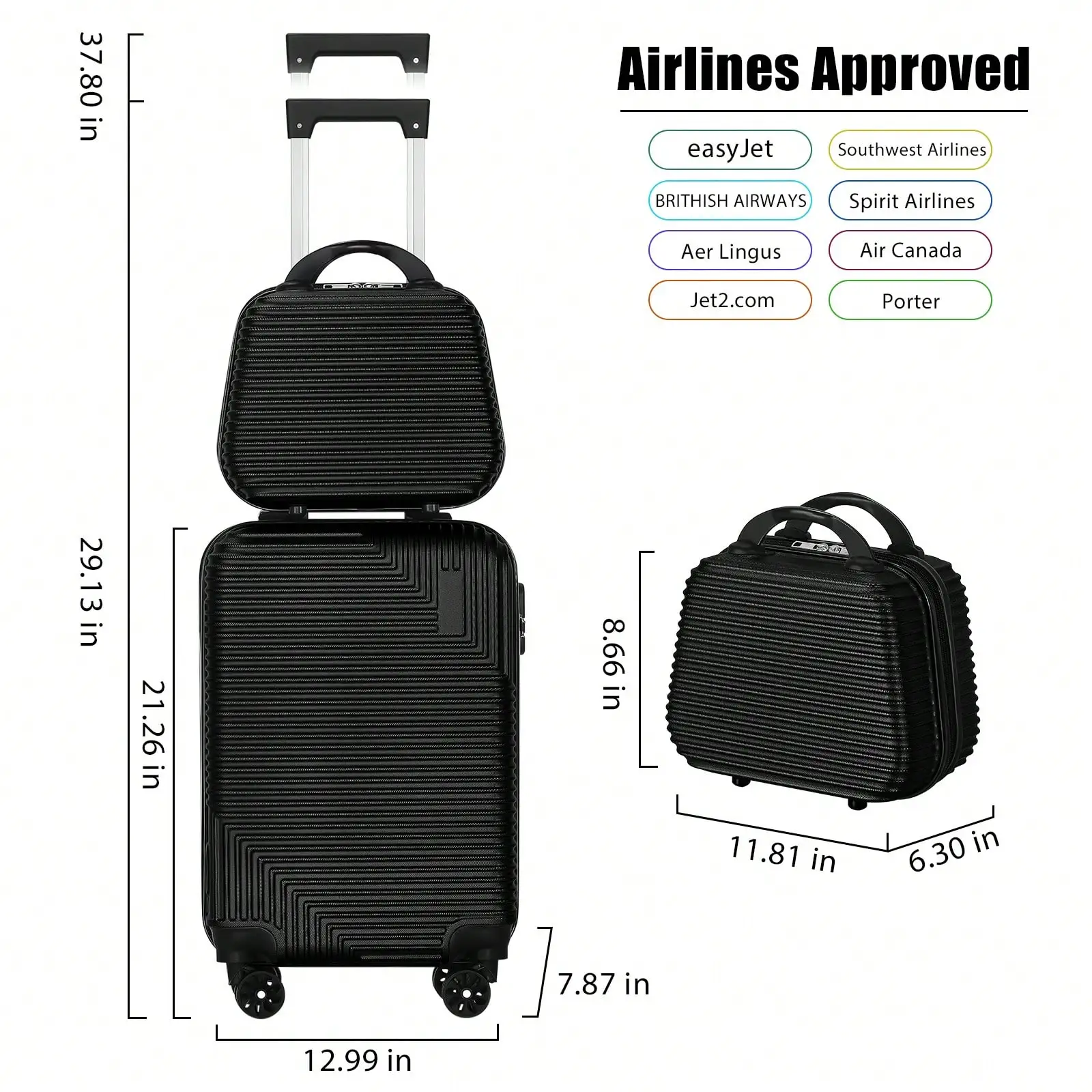 Lightweight ABS Hardshell Carry‑On Suitcase, Airline Approved Rolling Travel Luggage, Equipped With TSA Combination Lock & Silent Spinner Wheels, Hard Shell Cabin Luggage For Air Flight Trip, Durable Portable Baggage For Business Vacation Short‑Distance