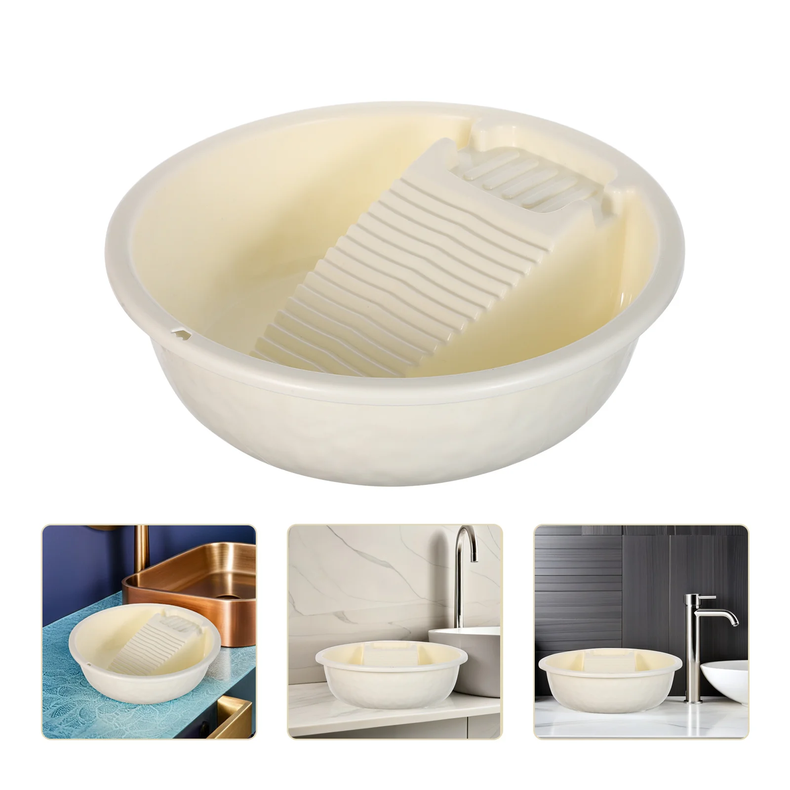 

Integrated 13.48 X 13.48 X 3.93 in Laundry Wash Basin with Thickened Plastic Washboard for Efficient Hand Wash Stain Removal