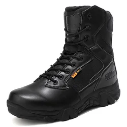 Botas tácticas de combate de cuero para hombre, zapatos de seguridad para entrenamiento de campo, impermeables, transpirables