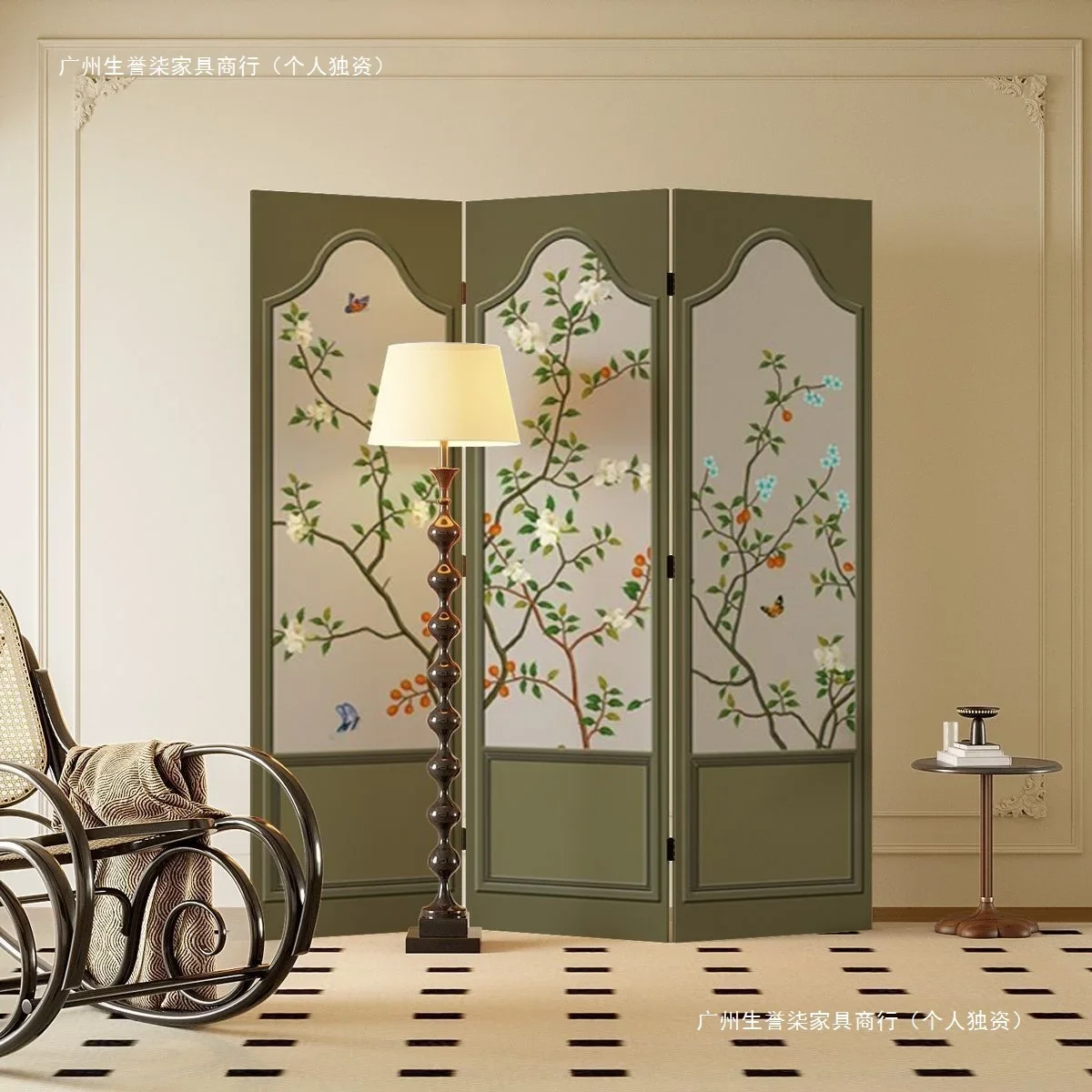 New Chinese-style folding screen partition living room bedroom home mobile shelter hotel tea room live photography background