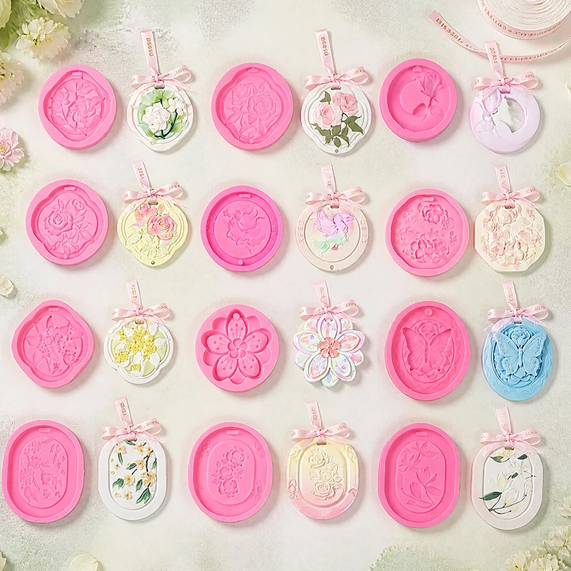 Flower Aroma Soap Silicone Mold Floral Magnolia Gardenia Camellia Hanging Gypsum Fragrance Pendant Car Freshie Craft Mould