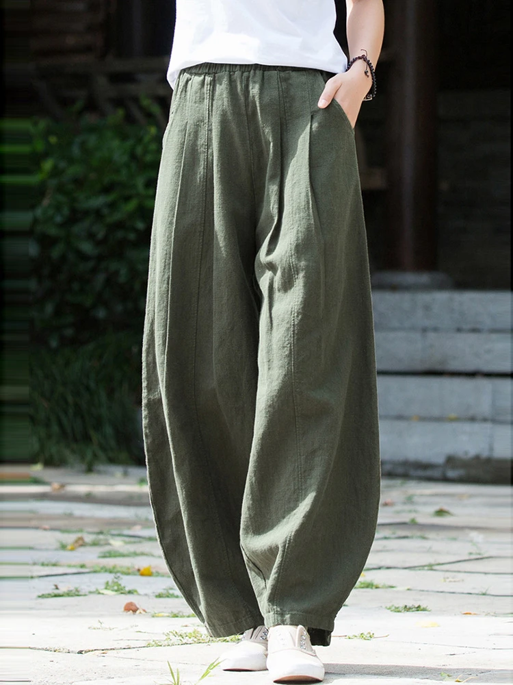 

High Waist Cotton Linen Bloomers Pants Women New Arrival 2025 Spring Vintage Style Solid Color Loose Female Casual Trousers T577