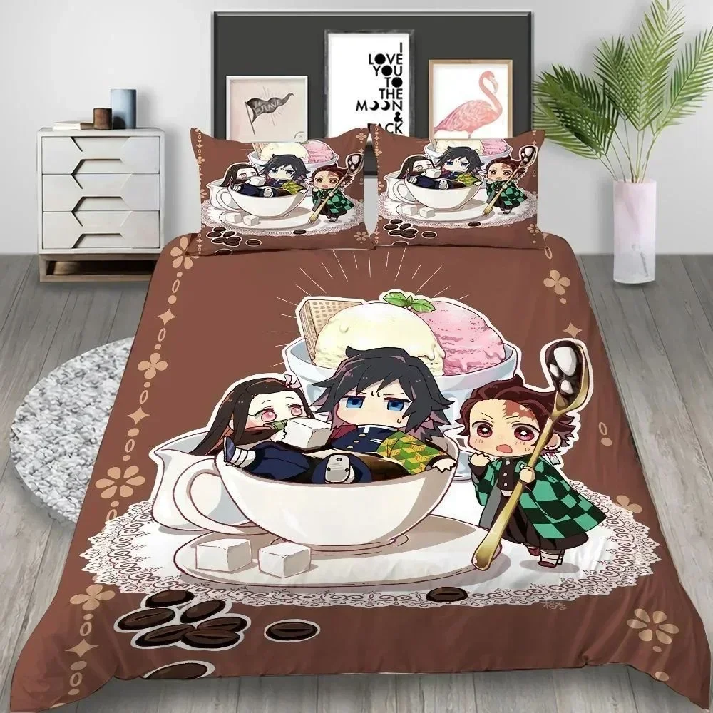 

Top For Japan Anime 3D Printed Kawaii Demon Slayer Bedding Set Duvet Covers Comforter Bedclothes Bed Linen Home Textiles size