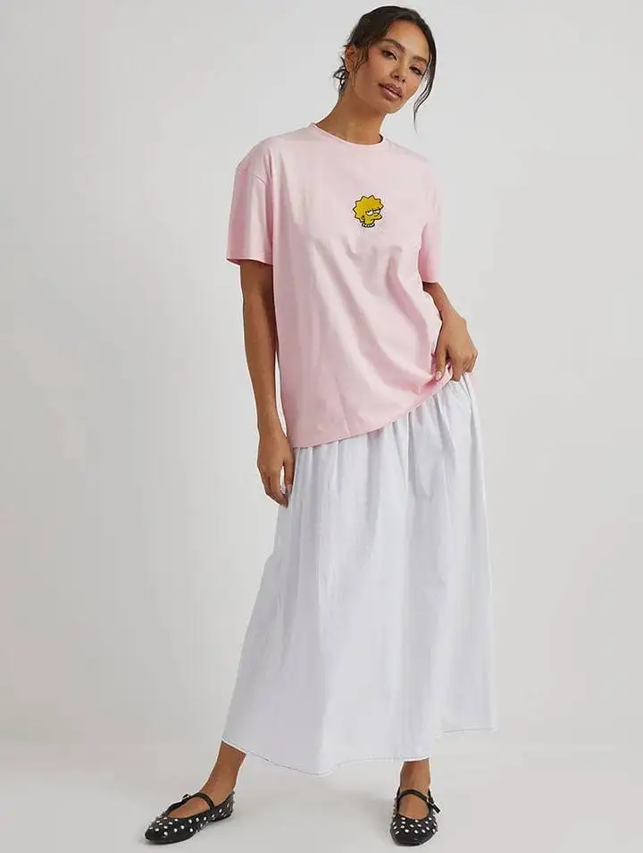 سمبسنز ليزا سيمبسون تي شيرت المرأة الوردي القطن الكرتون طباعة فضفاضة تناسب رداء علوي غير رسمي الشارع الشهير موضة الصيف Y2k نمط هدية