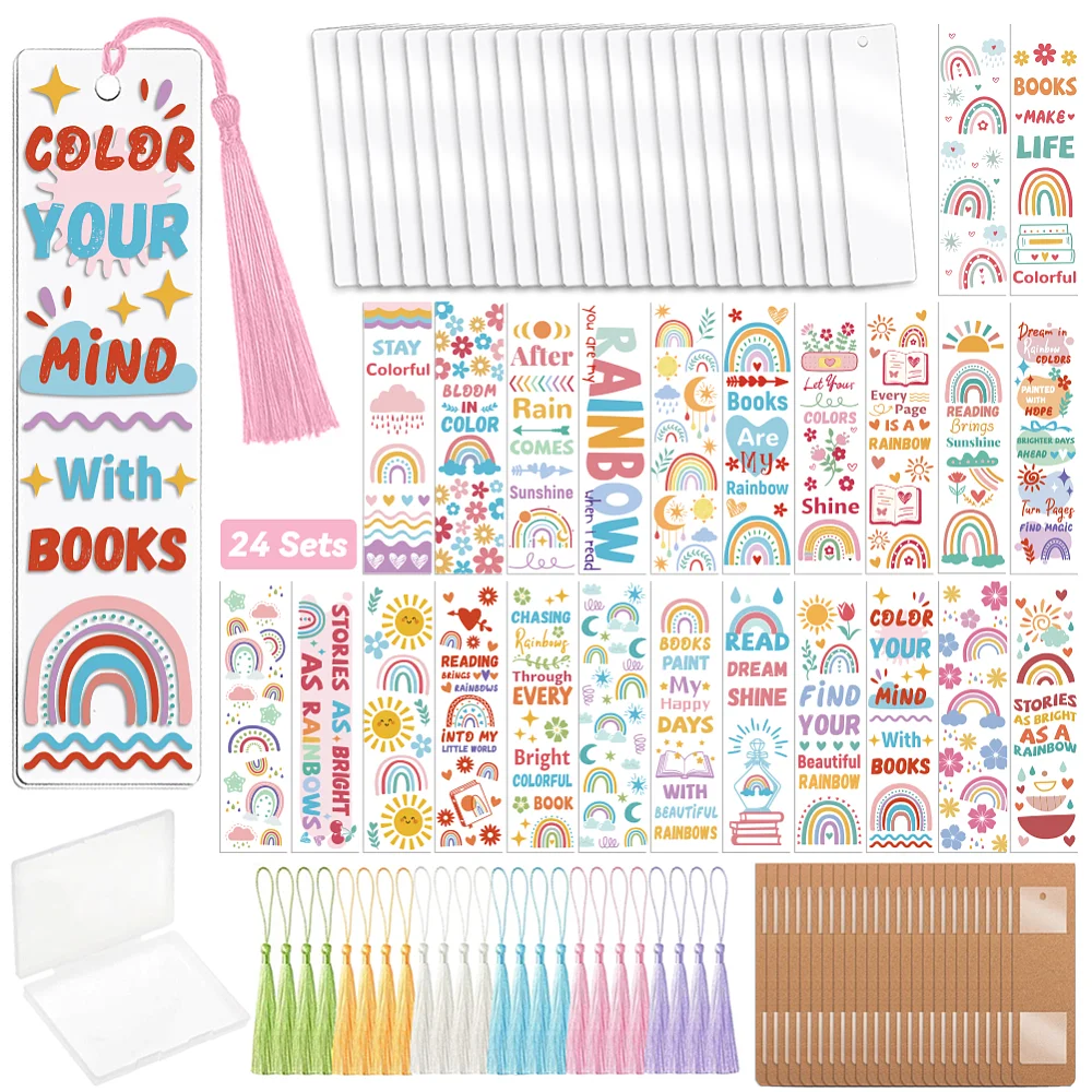 121pcs Books and Flower UV DTF Bookmark Making Kit Acrylic Carft for Women Adult DIY Cute Bookmarker Decal Stickers Warps Kit