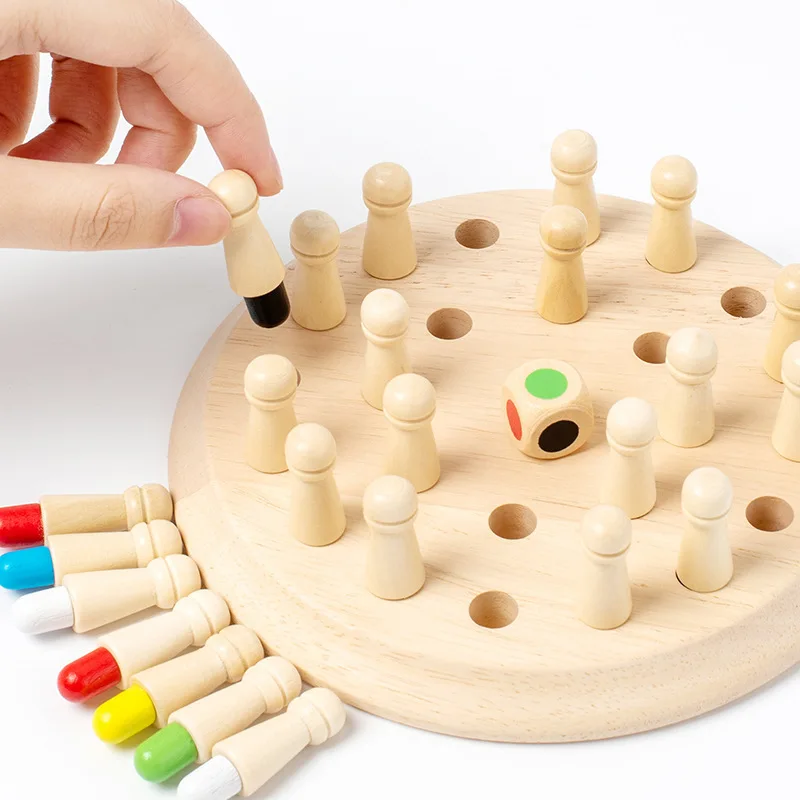 Wooden Memory Match Chess Color Game Board Puzzles Montessori Educational Toy Cognitive Ability Learning Toys For Children