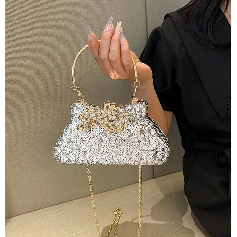 Sequin Glitter Evening Bags For Women Bling Dress Top Handle Clutch Bag Elegant Female Crossbody Shoulder Bag  Party Banquet