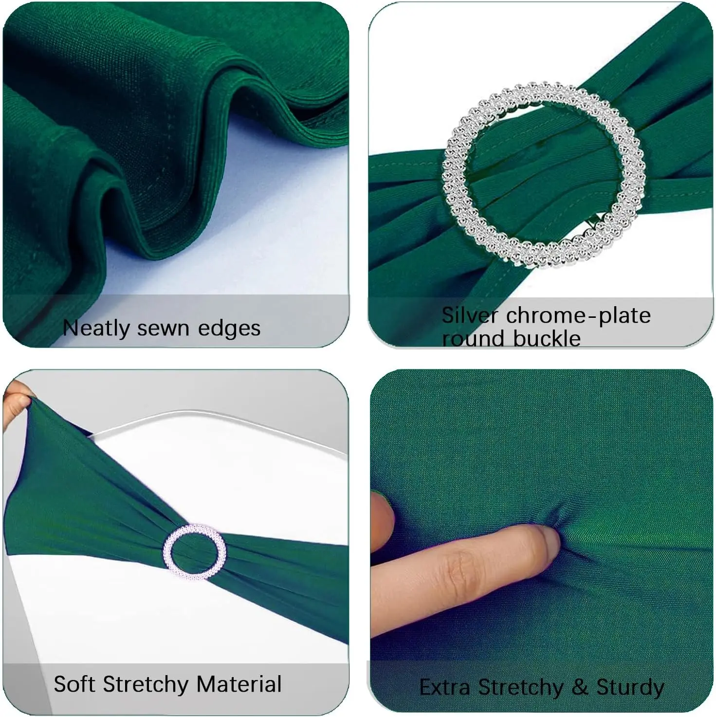 100 Pack Dark Green Chair Sashes Spandex Green Sashes for Chairs Wedding Chair Sash Clearance Stretch