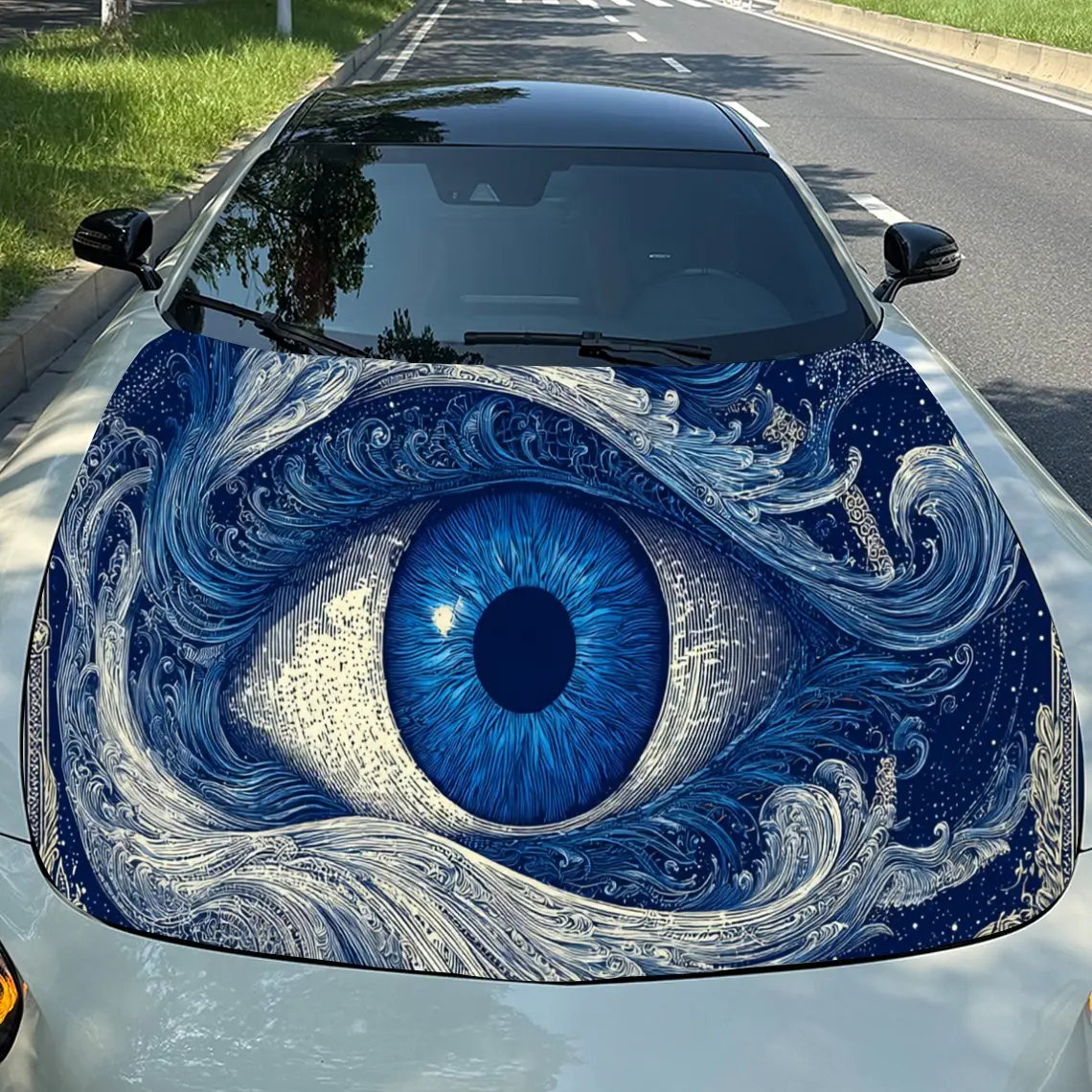 Autocollants fascinants pour capot de voiture à œil bleu, film vinyle auto-adhésif, imperméable et durable, décorez et protégez votre voiture, adapté pour