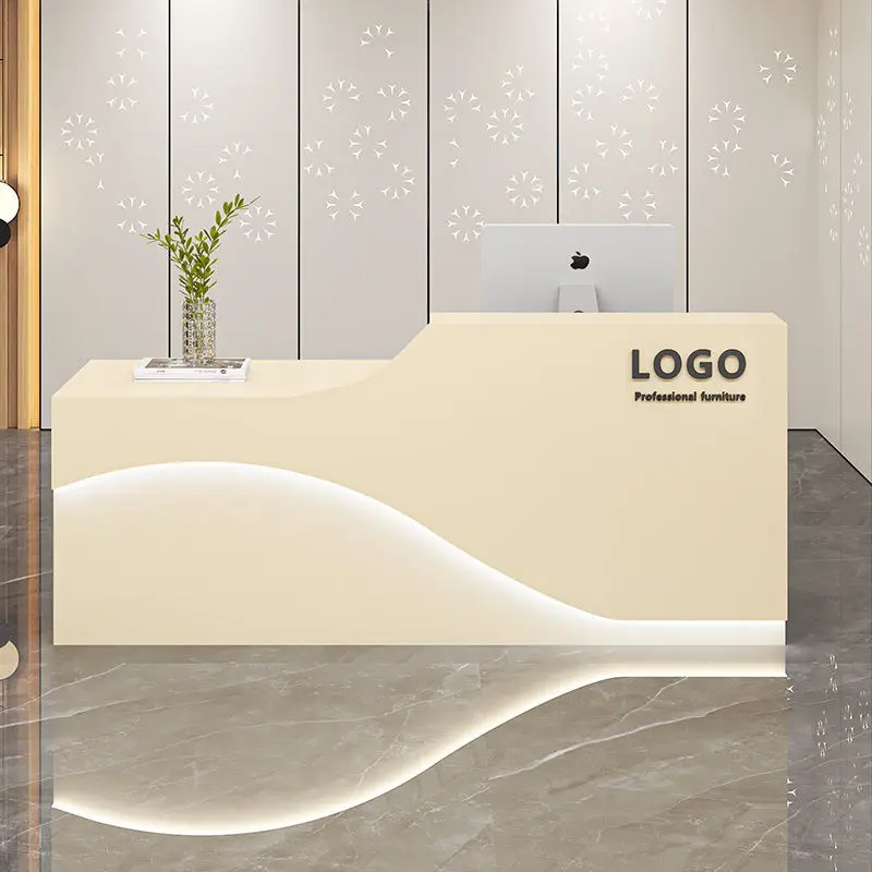 

Wholesale Simple Design Small Reception Desk Library Reception Salon Furniture With Color Lights