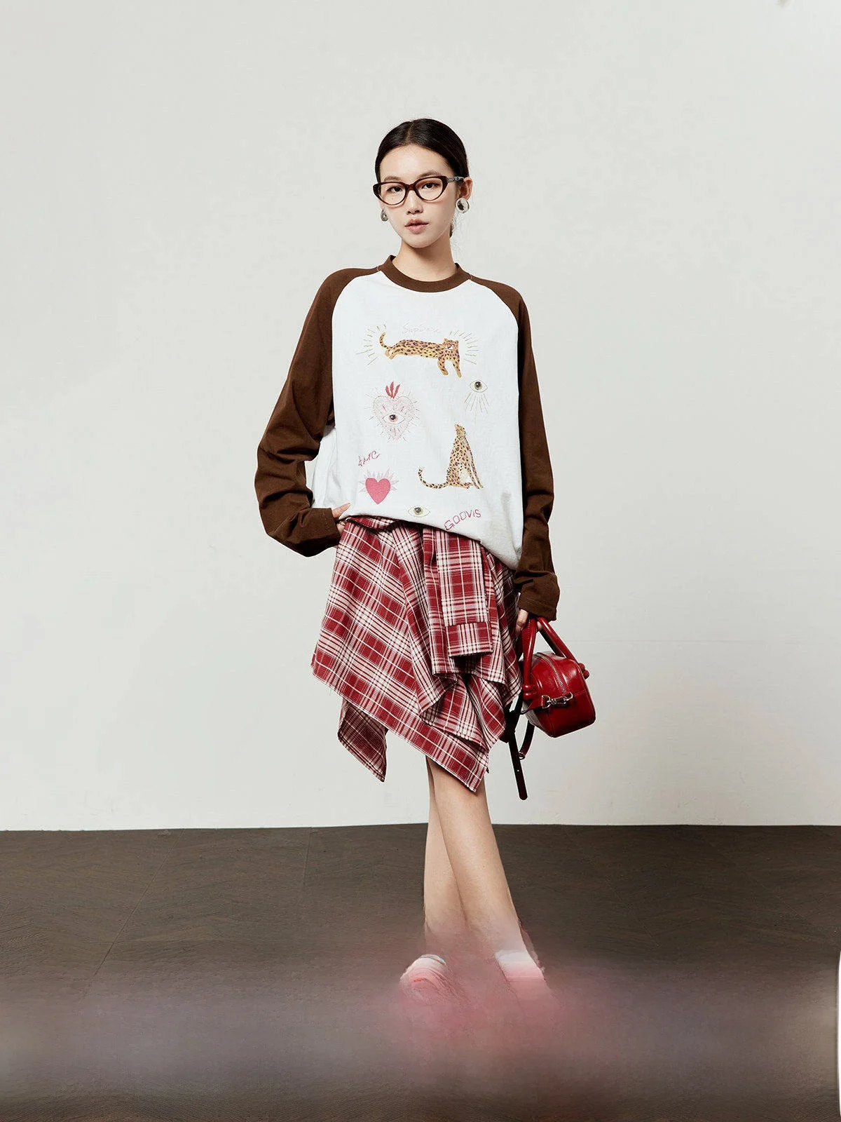 

Свободная женская футболка с длинным рукавом, леопардовым принтом и цветными блоками, повседневная, дышащая, удобная, китайский бренд