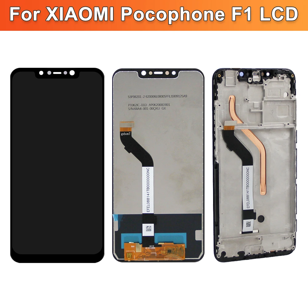 6.18” AMOLED For Xiaomi Poco F1 Screen with Frame, For Xiaomi Pocophone F1 PocoF1 LCD Display Touch Screen Digitizer Replacemen