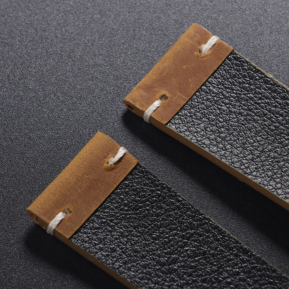 18mm 20mm 21mm 22mm Öl-Wachs-Leder-Uhrenarmband Braun Weiches Vintage-Armband für Herren Handgefertigtes Genähtes Rindslederband für Omega-Uhren – Detail 14