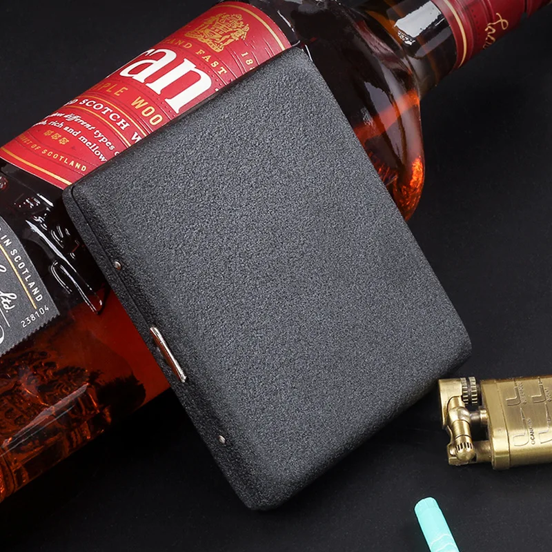 Men's Portable Cigarette Case Box Holder Container Metal Frosted Black Cigarette Box Storage Case