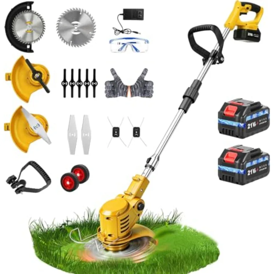 20000RPM Electric Weed Wacker with Wheel, Cordless Weed Eater, Battery Powered Weed Trimmer, 4 in1 String Trimmer, Brush Cutter