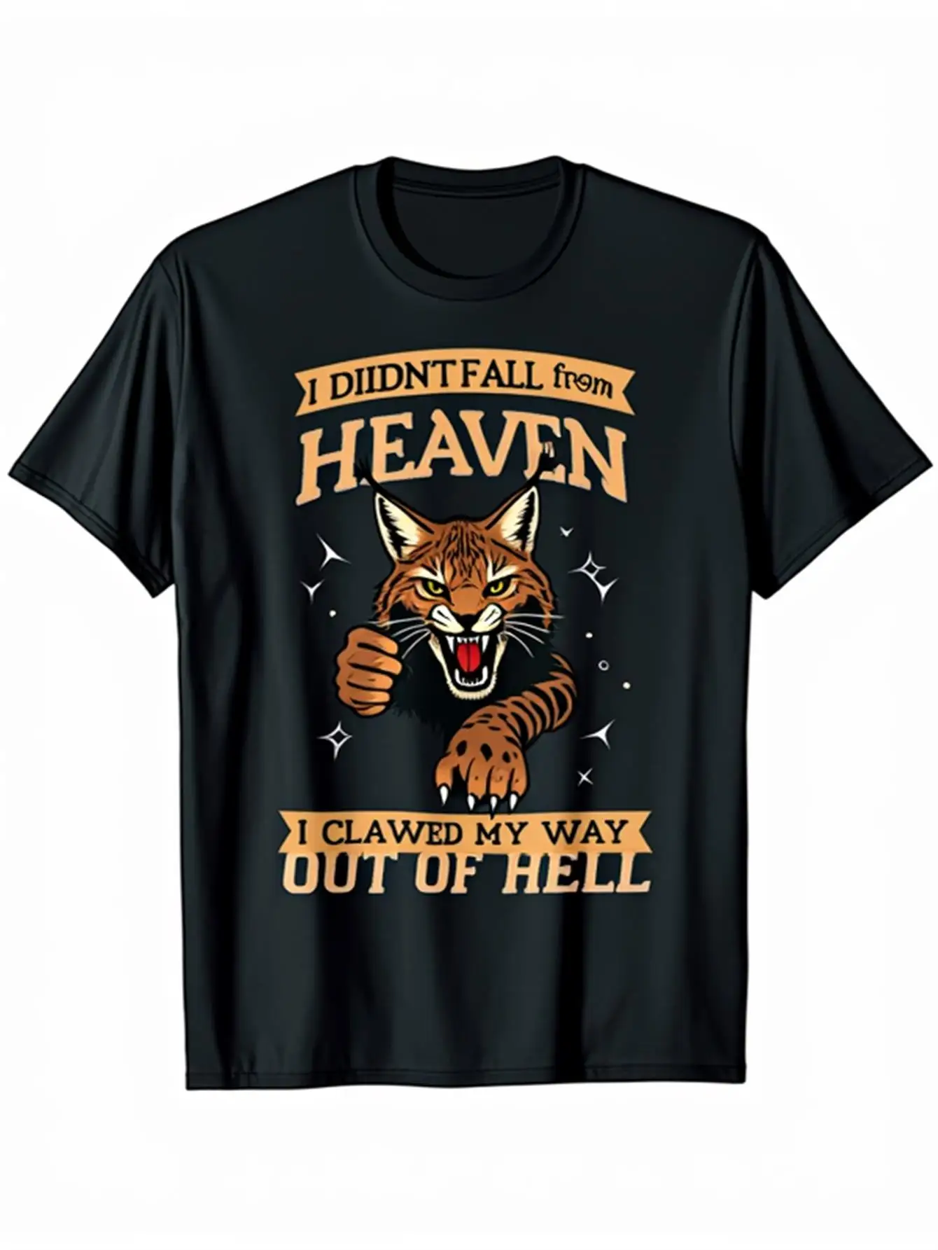 

T-Shirt 100% Pure Cotton Loose Fit Black Top with Bold Gold Print Statement Shirt Durable Heat Transfer Process Size Sxxxl Casual and Halloween Wear Eye-Catching