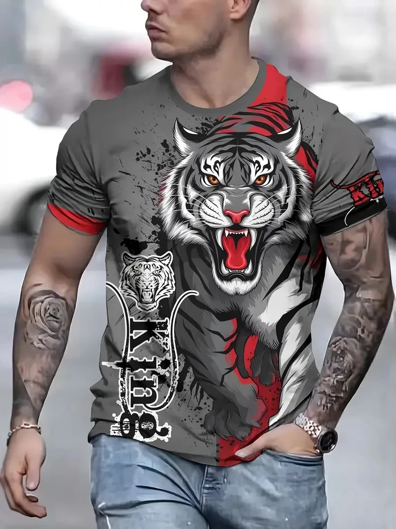 Kaus Lengan Pendek Gambar Digital 3D Ukuran Besar Pria, Longgar dan Kasual, Lembut, Nyaman dan Bernapas, Cocok untuk Olahraga Luar Ruangan