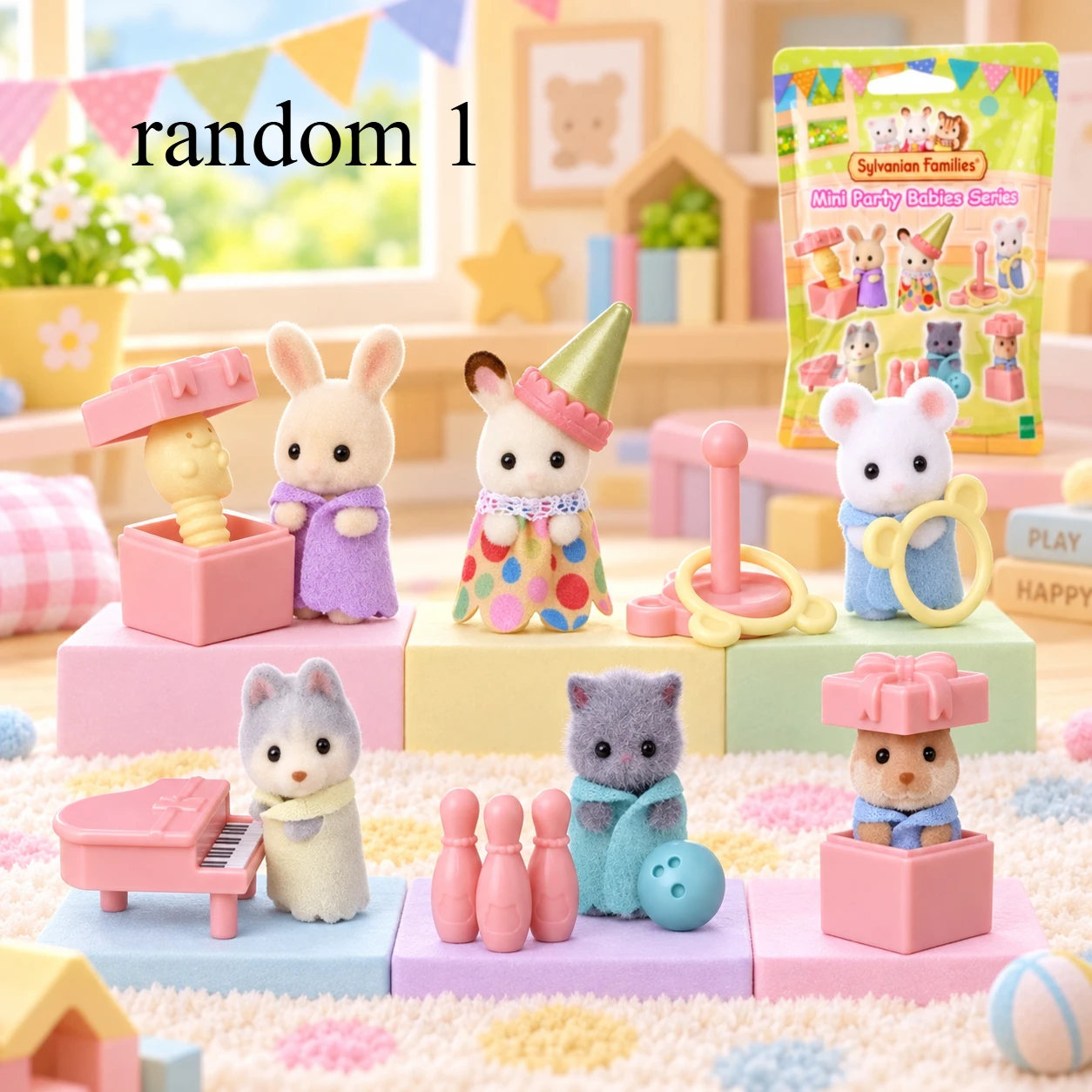 Sylvanian Families Mini Party Babies Series, Random 1 Piece Out of 6 Styles, Flocked Mini Animal Collectible Figure blind bag