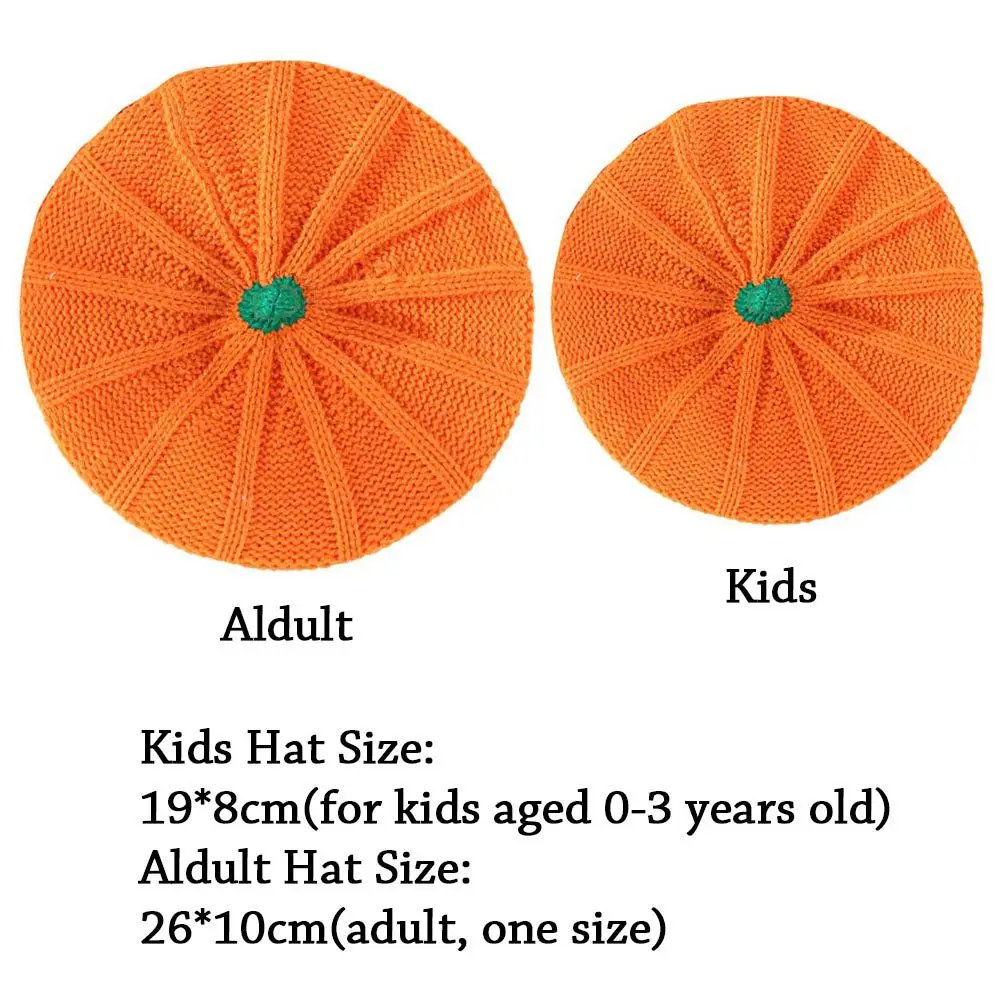 Parent-child Beanies Cap Pumpkin Beret Hat Winter Warm Knitted Beanies Cap Halloween Hat For Women Kids Mother Baby