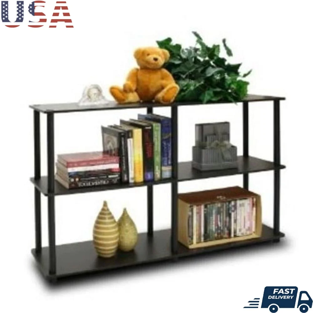 

3-Tier Wooden Storage Display Rack Easy Assembly Durable Composite Wood Adjustable Bookcase Organizer Office Living Room Bedroom