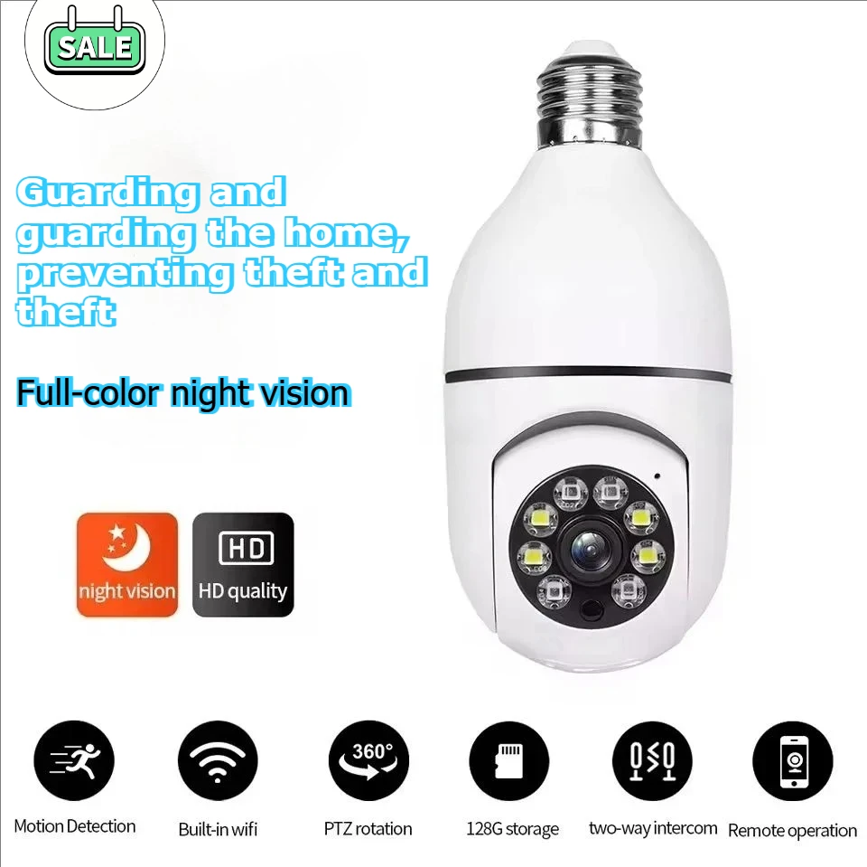 

2026 E27 Bulb Surveillance Wifi Miini IP Camera Full Color Night Vision Automatic Human Tracking Zoom Indoor Security Monitor