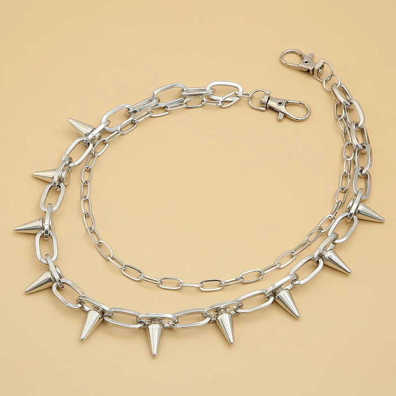 Hip Hop Punk Rock Metal Spike Rivet Pants Waist Chain KeyChain For Women Men Trousers Key chain Jeans Unisex Belt Chain Jewelry