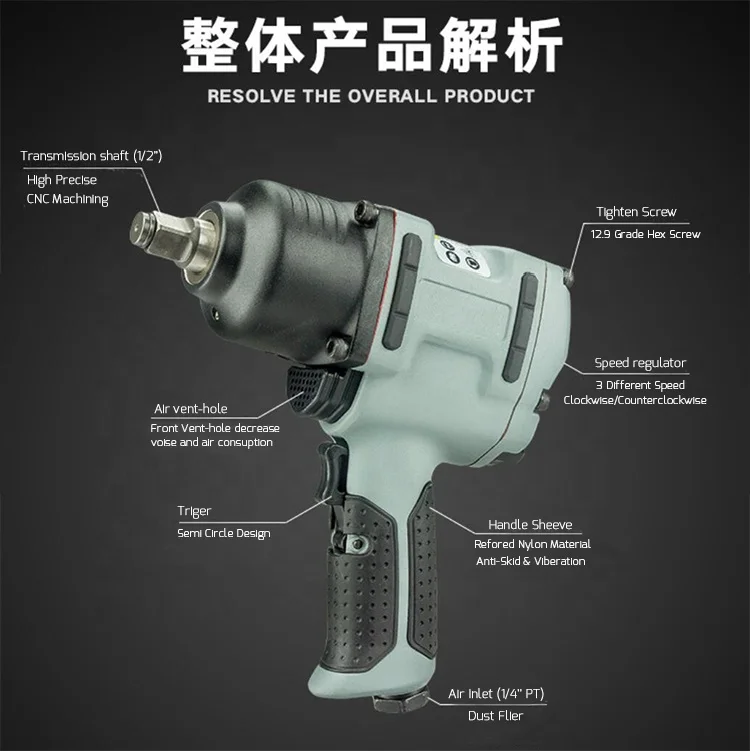 Drive high torque pneumatic tools Pneumatic impact wrenches with soft handles