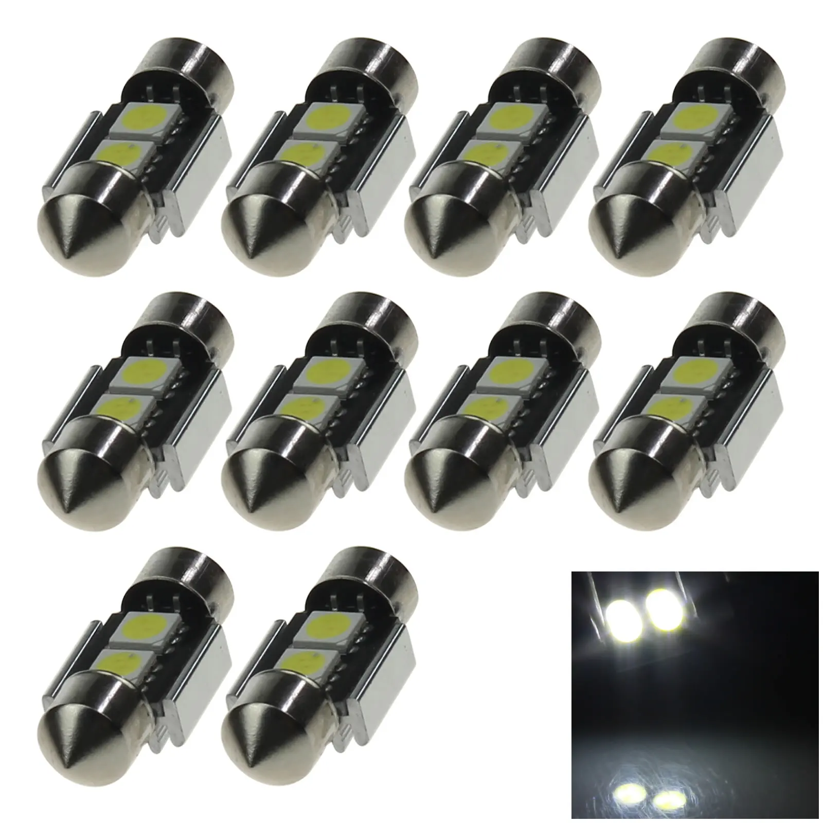 10x White Car 31MM Festoon Light Dashboard Dash Blub Canbus Error Free 2 Emitters 5050 SMD LED 6428 Z20334