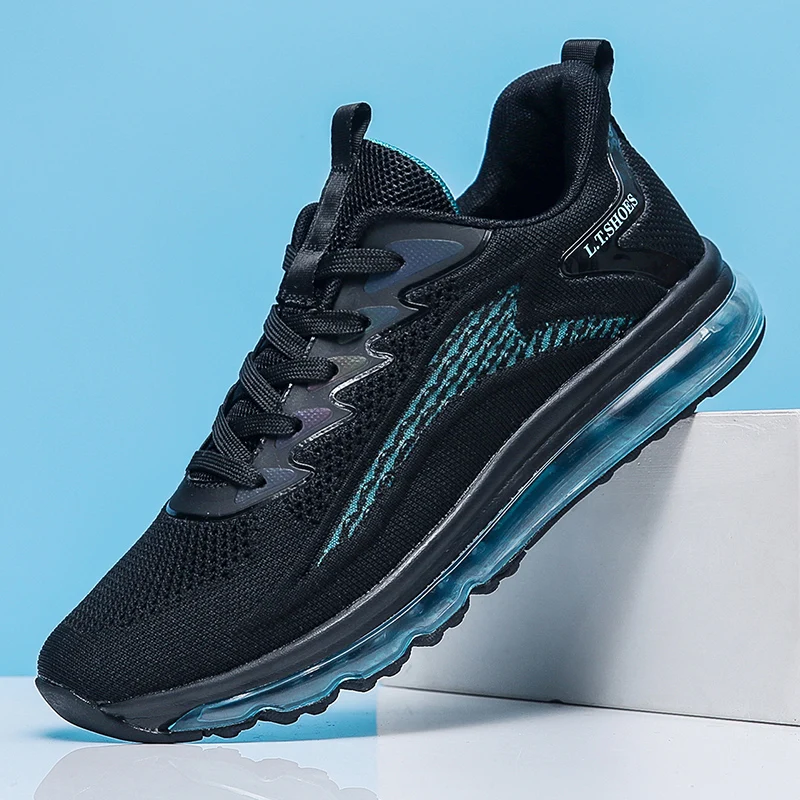

Sports and leisure shoes, men's shoes, marathon oversized air cushioned shoes, fly woven all season rubber, wear-resistant, anti