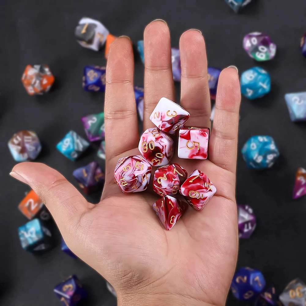 DND Dice Acrylic Solid Rounded Edge Polyhedral Dice D+D Set for Dungeon and Dragon Pathfinder Role Playing Game (RPG)
