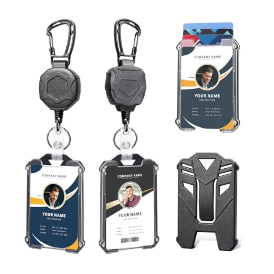 

Badge Holder Retractable Clip Heavy Duty Carabiner Badge Reel Keychain with Lanyard ID Cards Holder Cool Tactical ID Holder