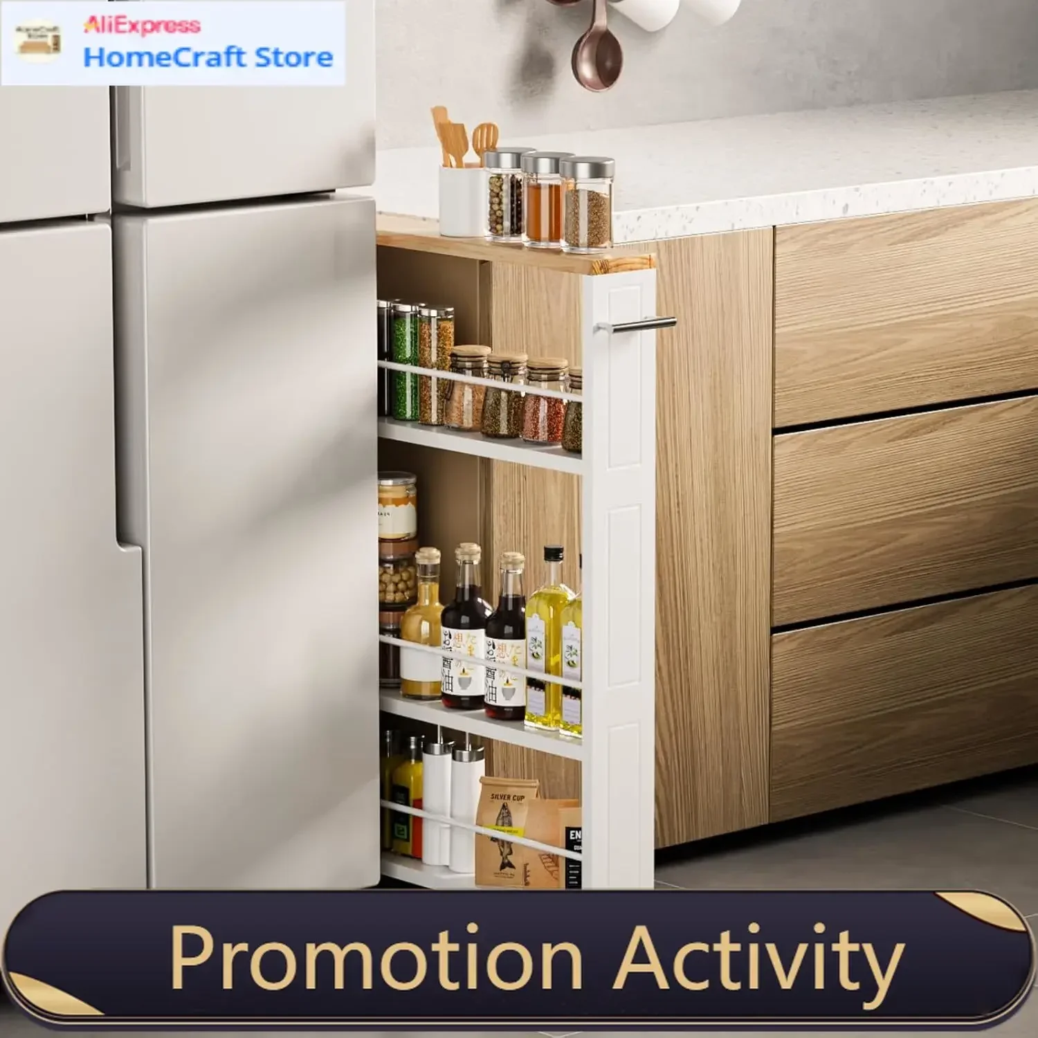 White Slim Storage Cart With Handle Slide Out Rolling Utility Cart For Kitchen Laundry Narrow Places