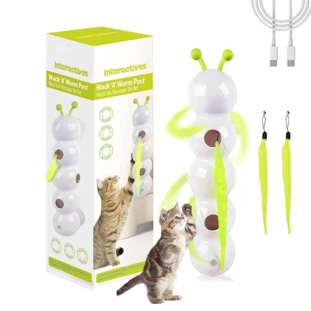 

Smart Caterpillar Cat plaything‌ Whack A Mole Cat Interactive Cat Feather Motion Sensor Teasing Cat for Indoor Cats
