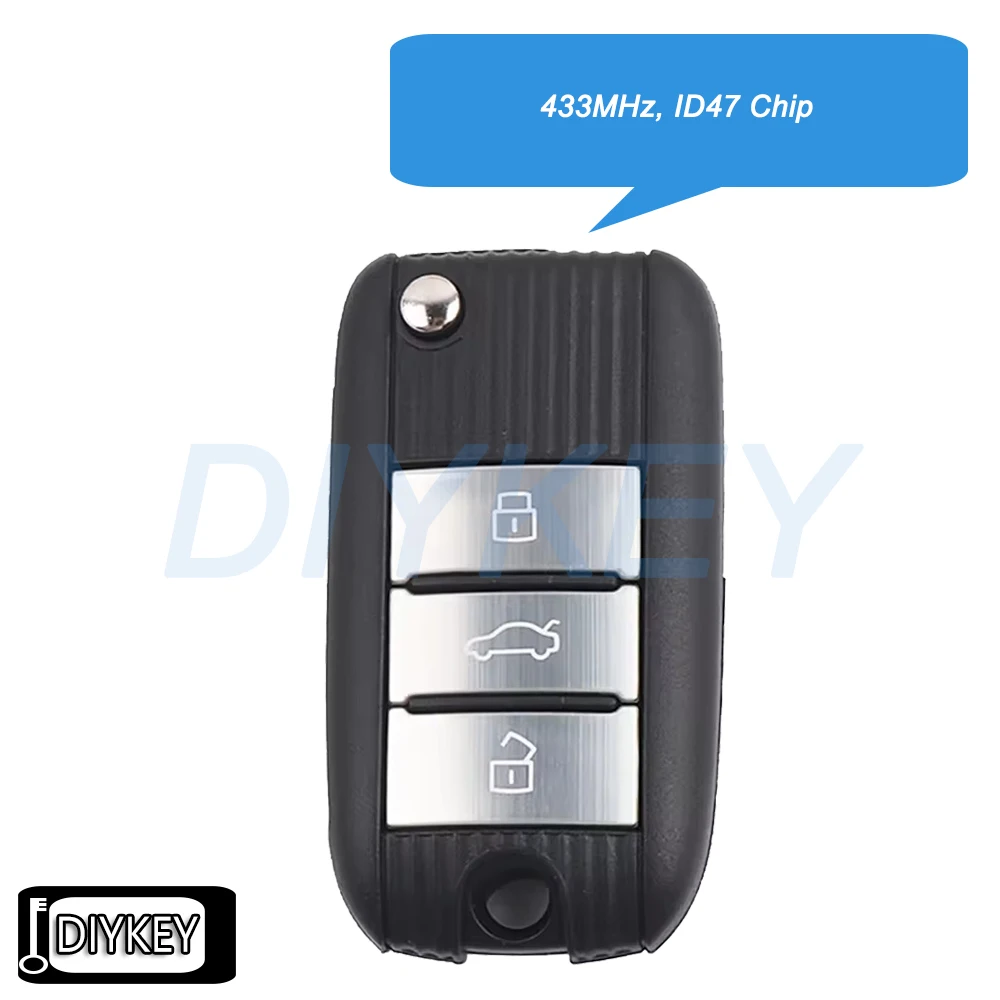 

3 Buttons Non-Keyless Flip Remote Car Key Fob 433MHz ID47 Chip for MG HS ZTS ZS MG3 MG6 MG5 RX5 RX8 I5 I6
