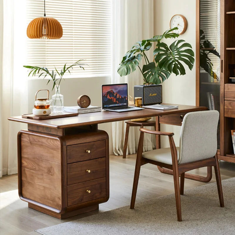 

Wooden Asthetic Designer Office Desks Modern Storage Writing Study Computer Desks Standing Drawers Escritorios Office Furniture